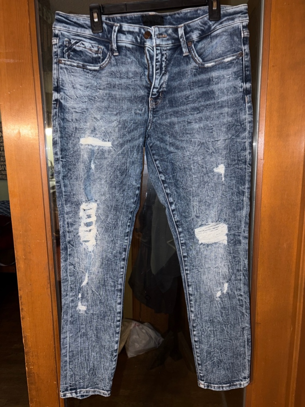 Women’s Buckle Black Acid Wash Jeans Ankle Skinny Size 32